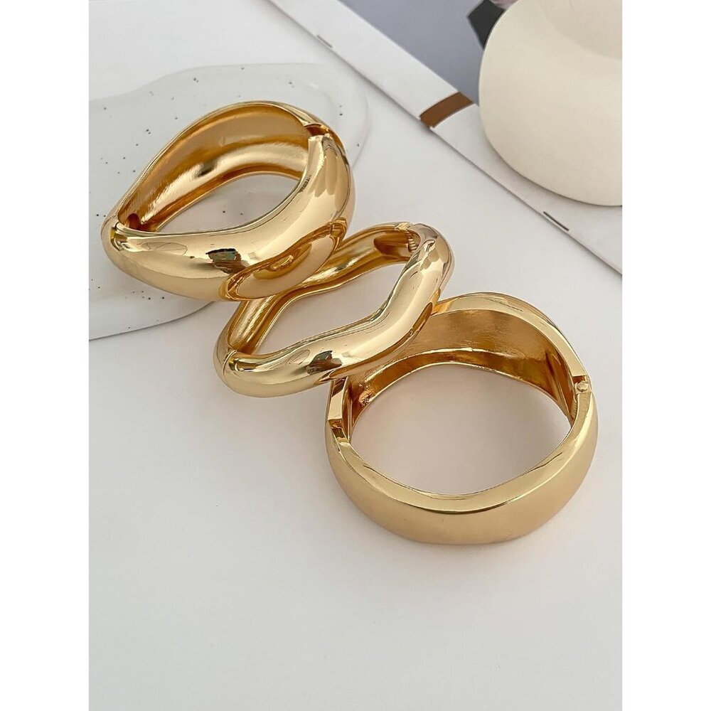 Bold Chunky Gold Bangles Set - Stackable Irregula… - image 6